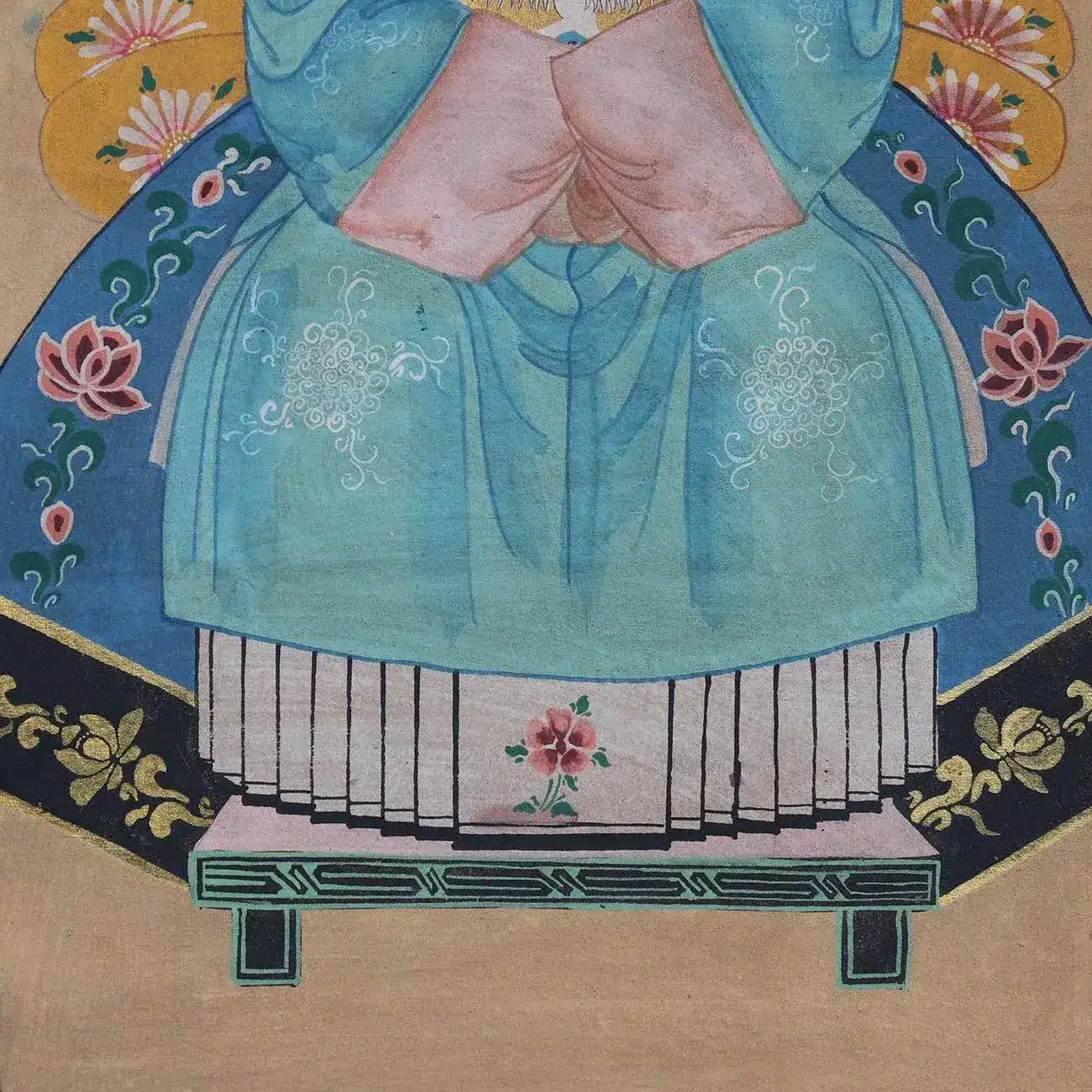 Hand-Painted Qing Dynasty Ancestors in Blue Dresses Wall Canvas Art - Image 6