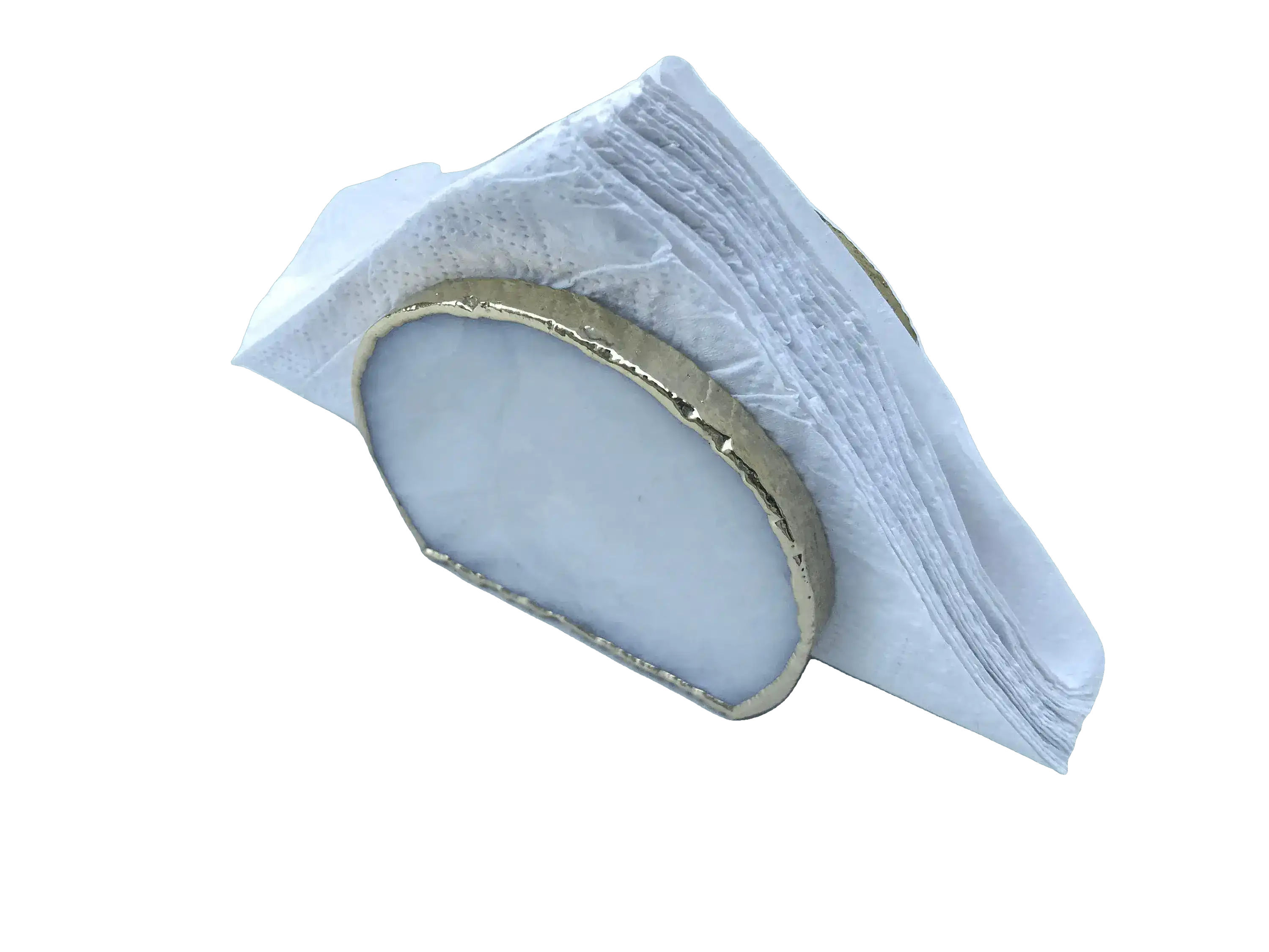 Hand Rounded White Agate Napkin Holder - Image 3