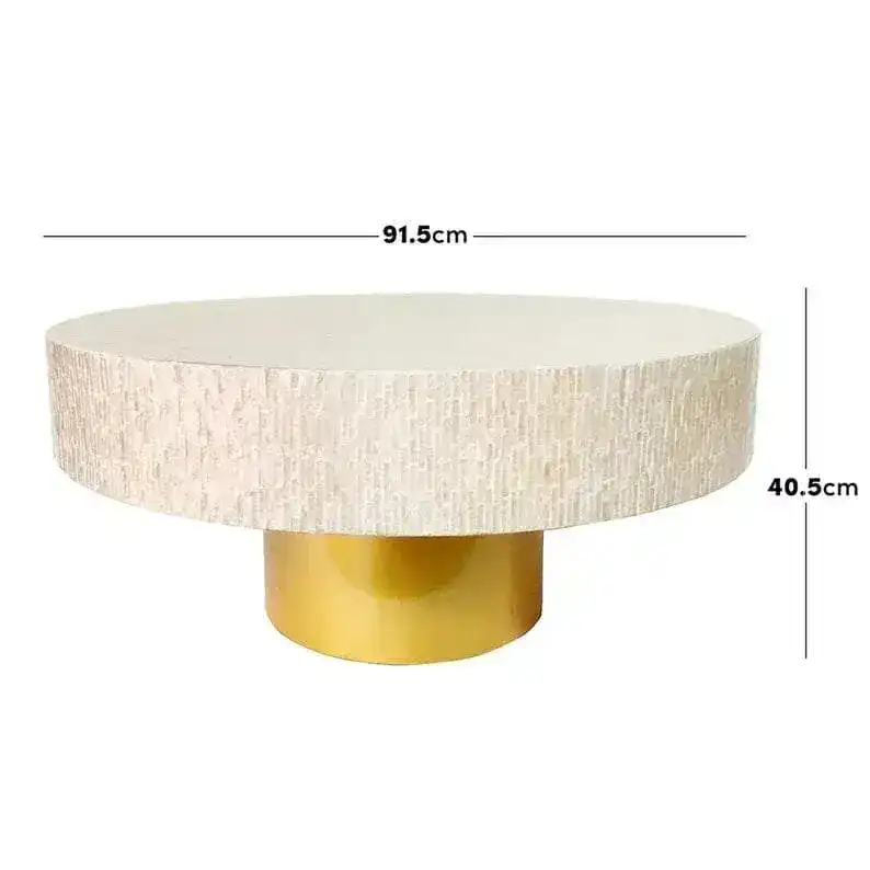 Handcrafted Mother of Pearl Golden Base Round Coffee Table - Image 2