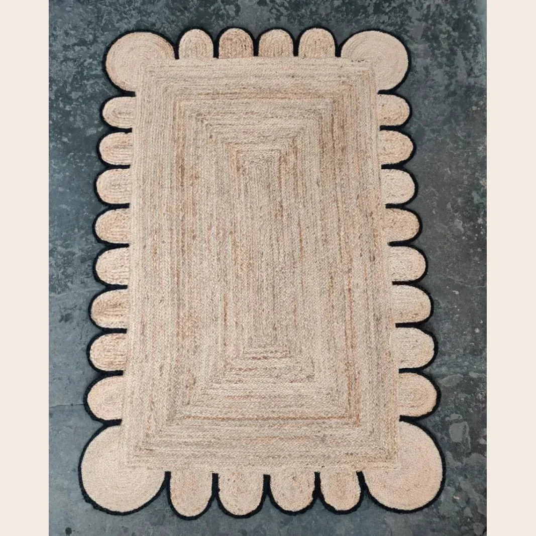 Handmade Black Trim Scalloped Jute Rug - Image 4