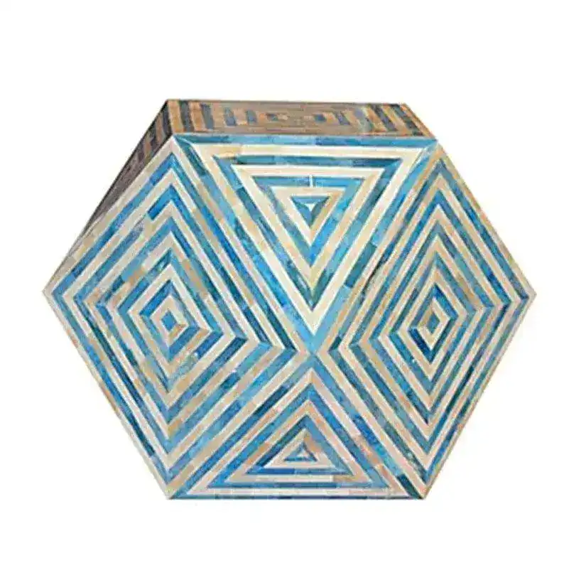 Handmade Bone Inlay Wooden Modern Pattern Hexagon Side table - Image 2