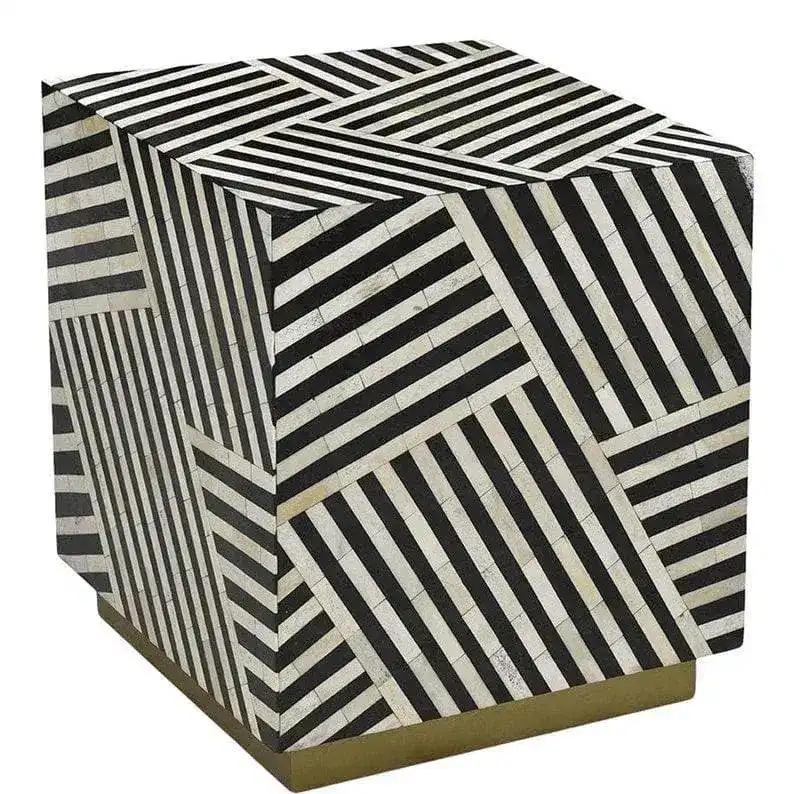 Handmade Bone Inlay Wooden Modern Striped Pattern Square Side table