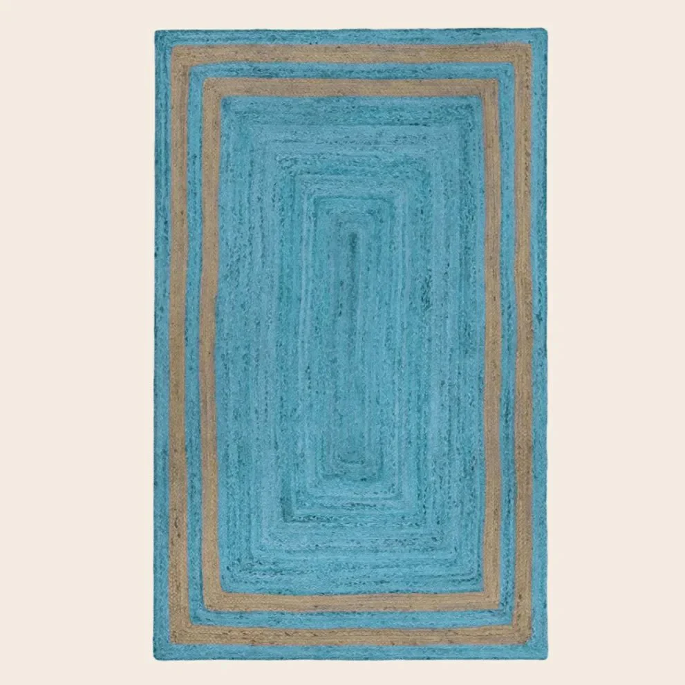 Handmade Chic Two-Toned Blue Jute Rug - Image 3