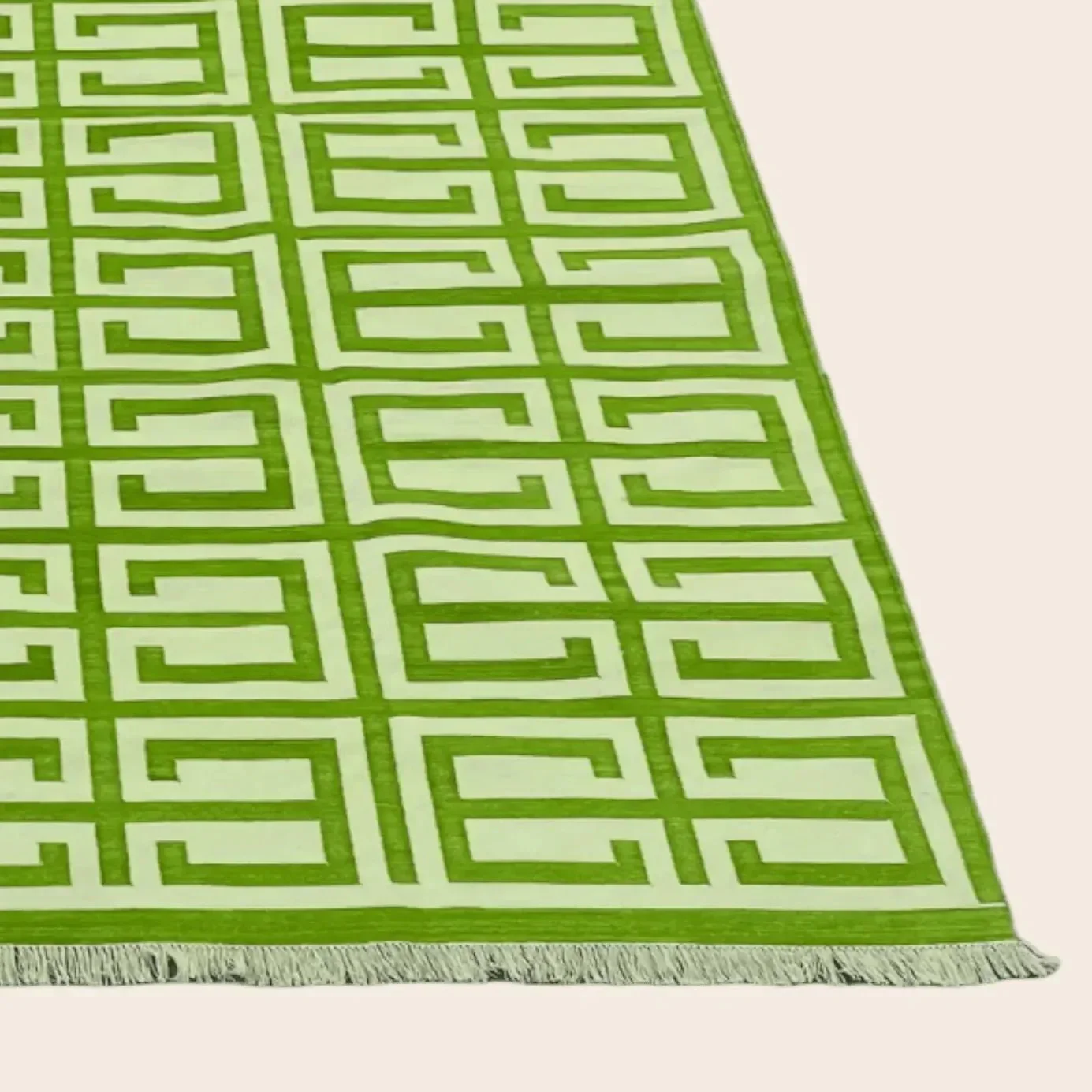 Handmade Chindian Dhurrie Cotton Reversible Rug - Green - Image 2