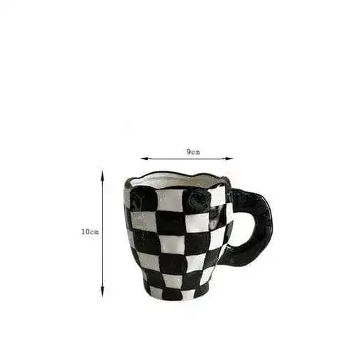 Handmade Irregular Checker Ceramic Coffee Mug - Image 7