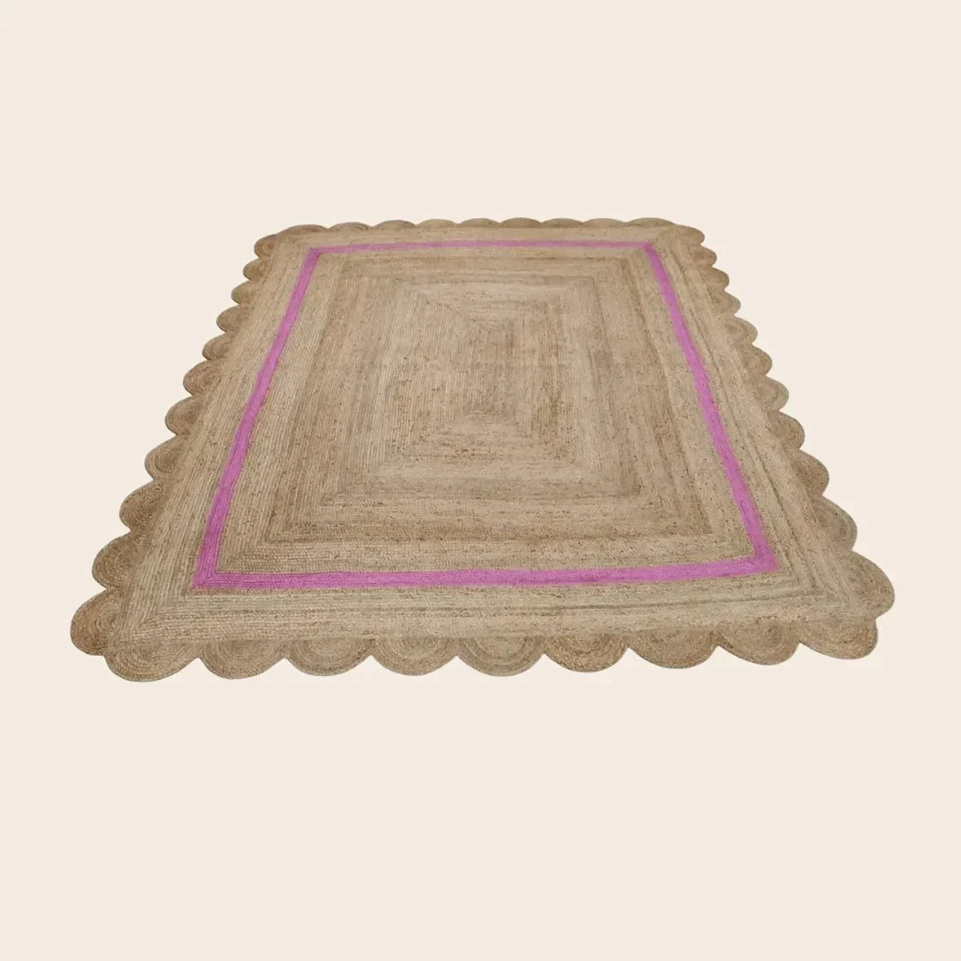Handmade Large Pink Scalloped Border Jute Rug - Image 3