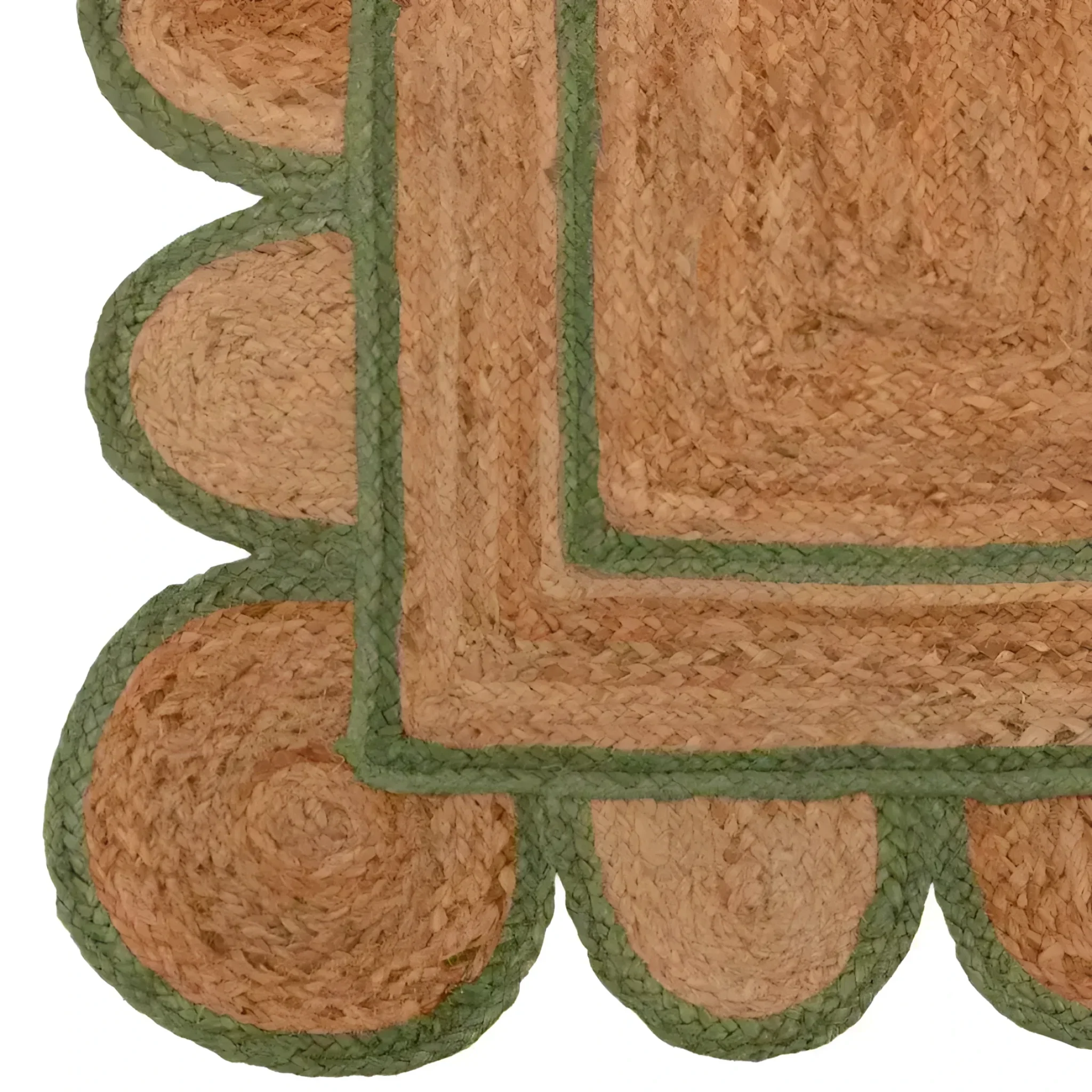 Handmade Olive Green Scalloped Border Jute Rug 4 x 6 ft - Image 2