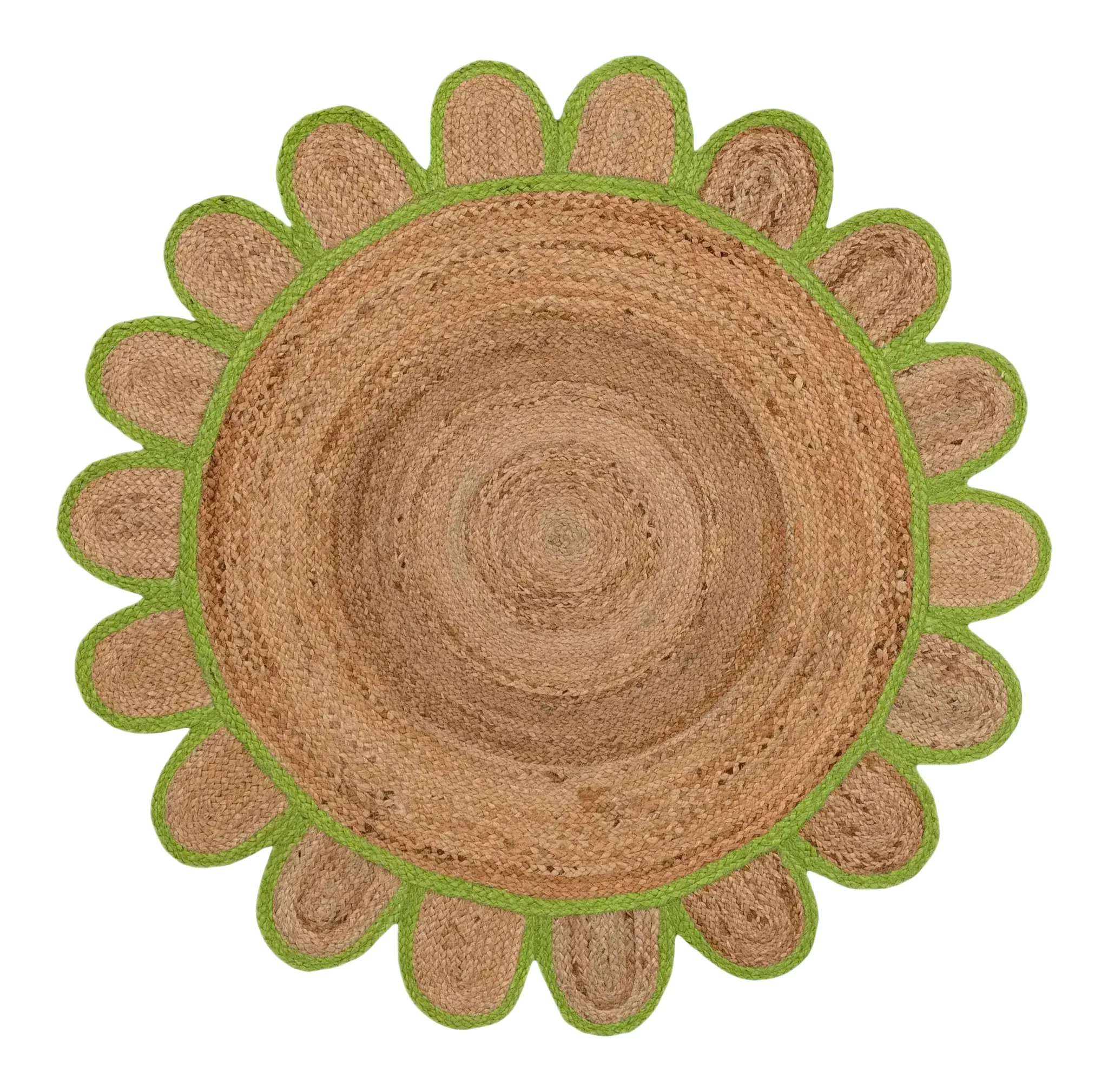 Handmade Olive Green Scalloped Round Jute Rug 7' - Image 2