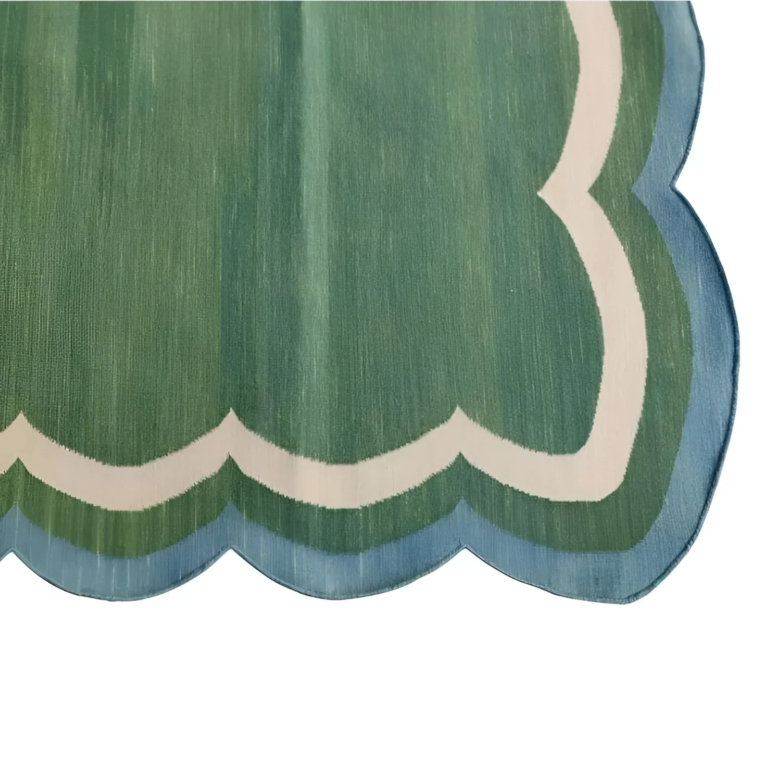 Handmade Reversible Cotton Scalloped Rug - Cream, Blue and Green - Image 5