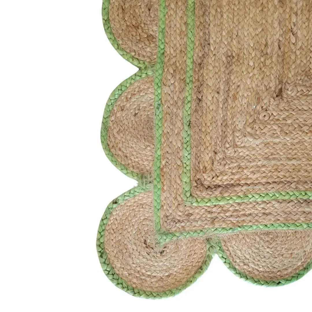 Handmade Scalloped Border Jute Rug - Light Green - Image 2
