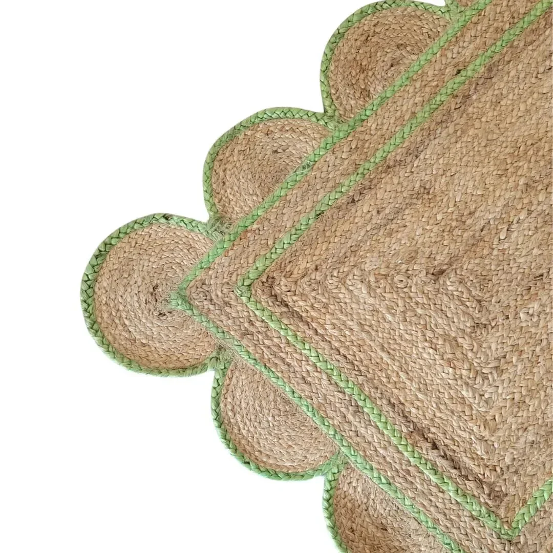 Handmade Scalloped Border Jute Rug - Light Green - Image 3