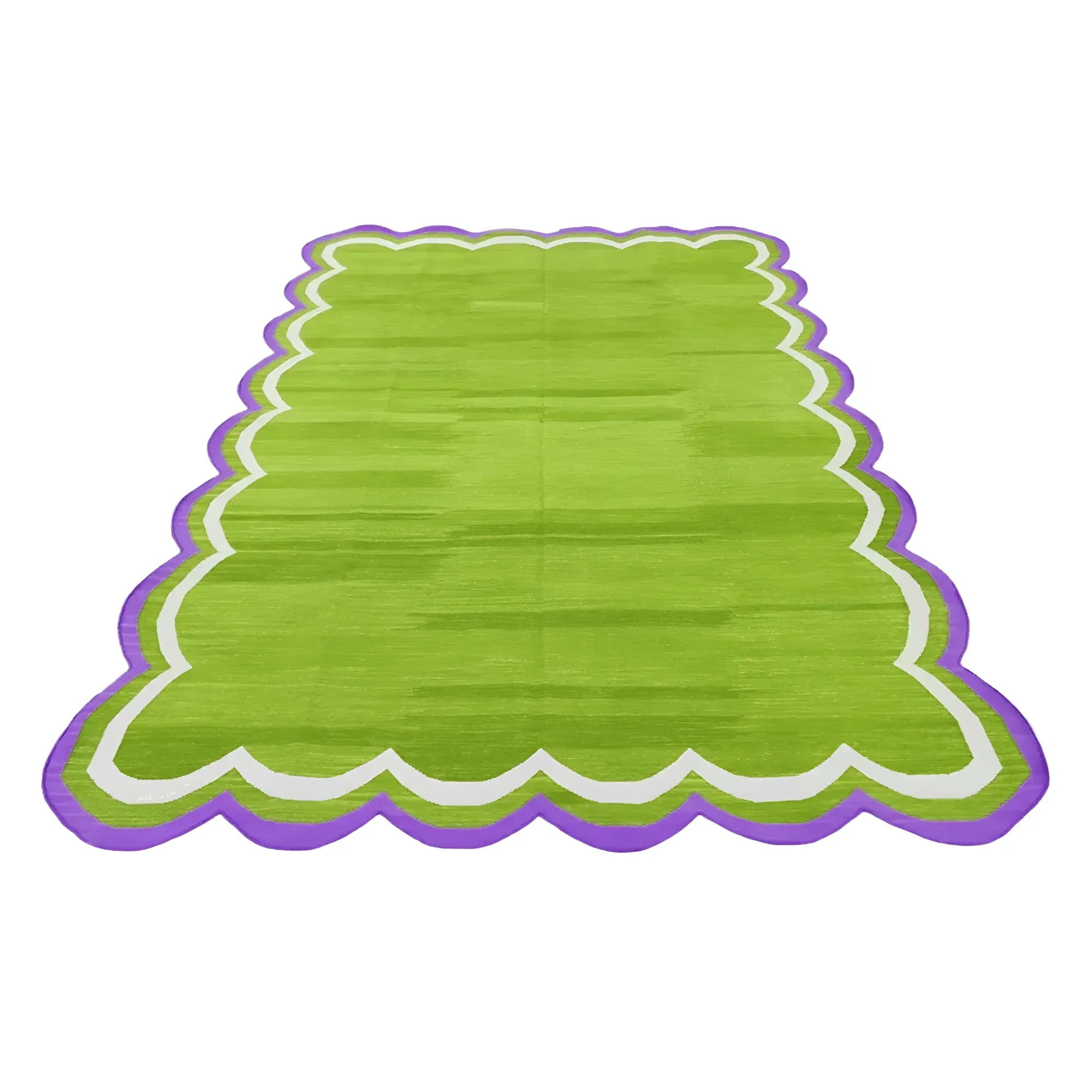 Handmade Scalloped Cotton Area Rug - Light Green