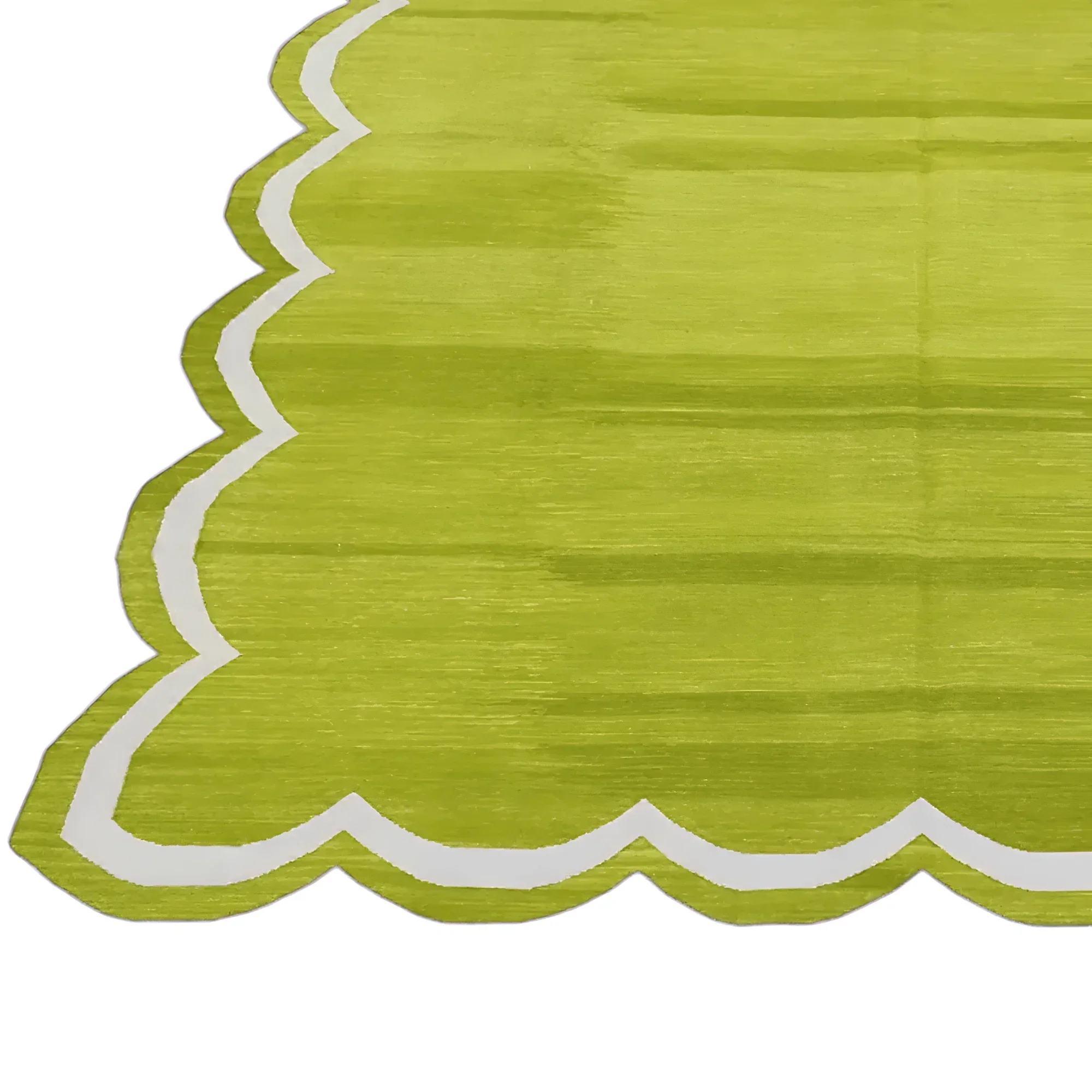 Handmade Scalloped Cotton Area Rug - Olive Green - Image 2