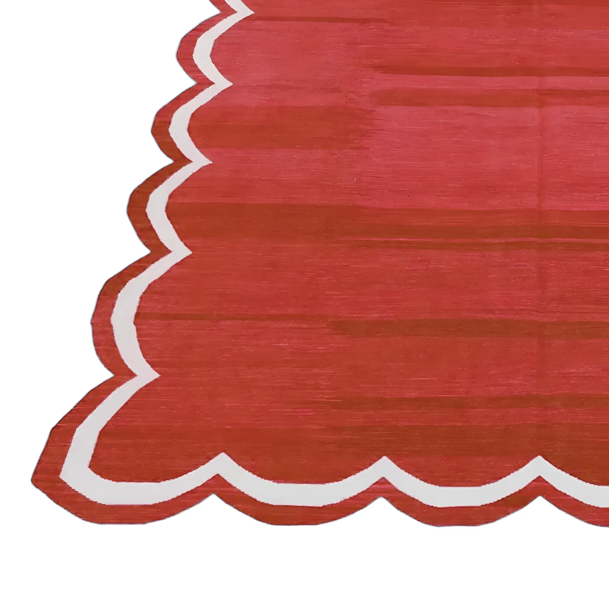 Handmade Scalloped Cotton Area Rug - Red - Image 2