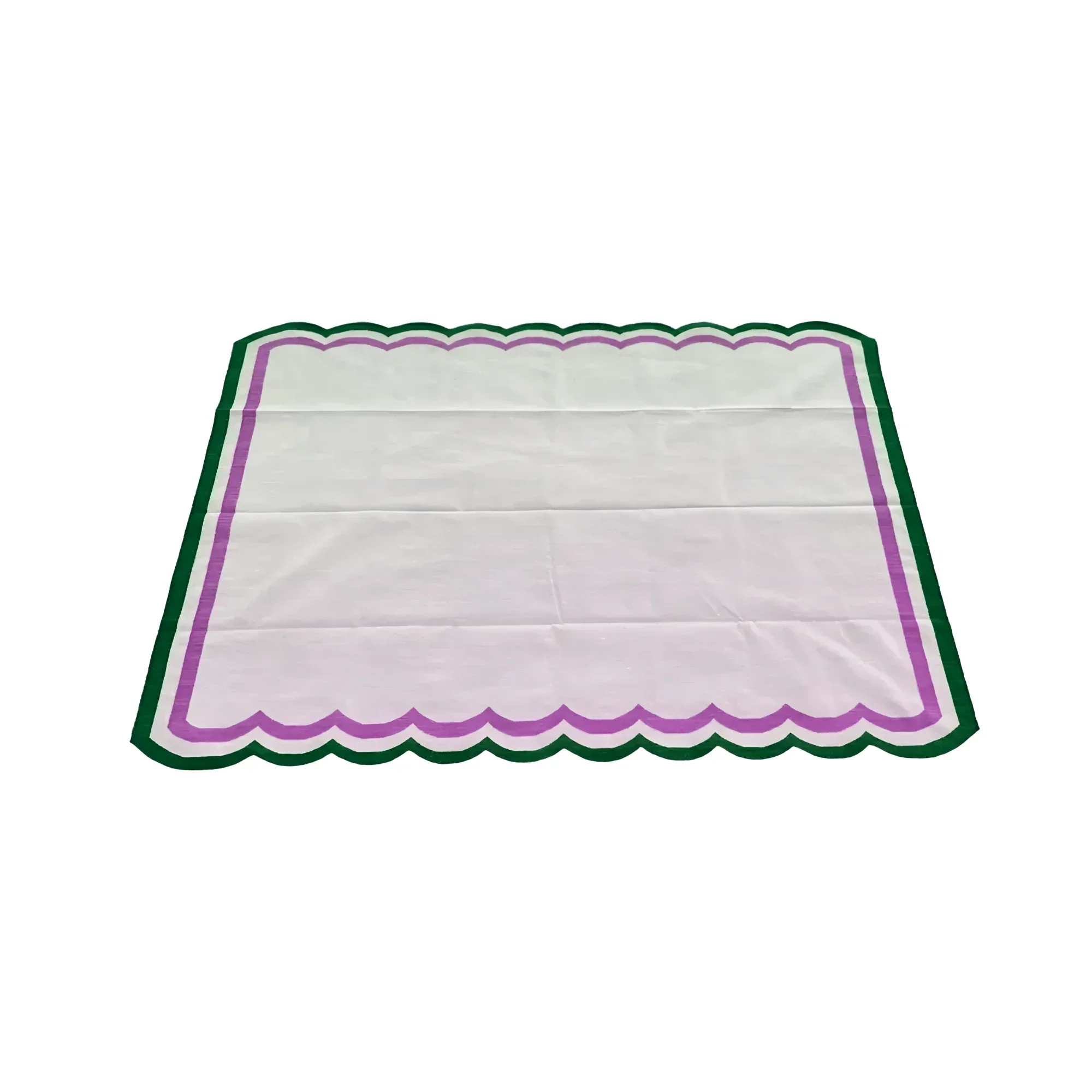 Handmade Scalloped Cotton Rug - White/Green