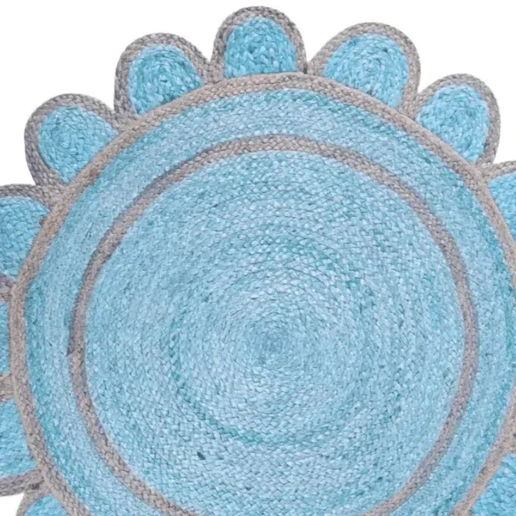Handmade Scalloped Round Jute Rug - Blue - Image 3