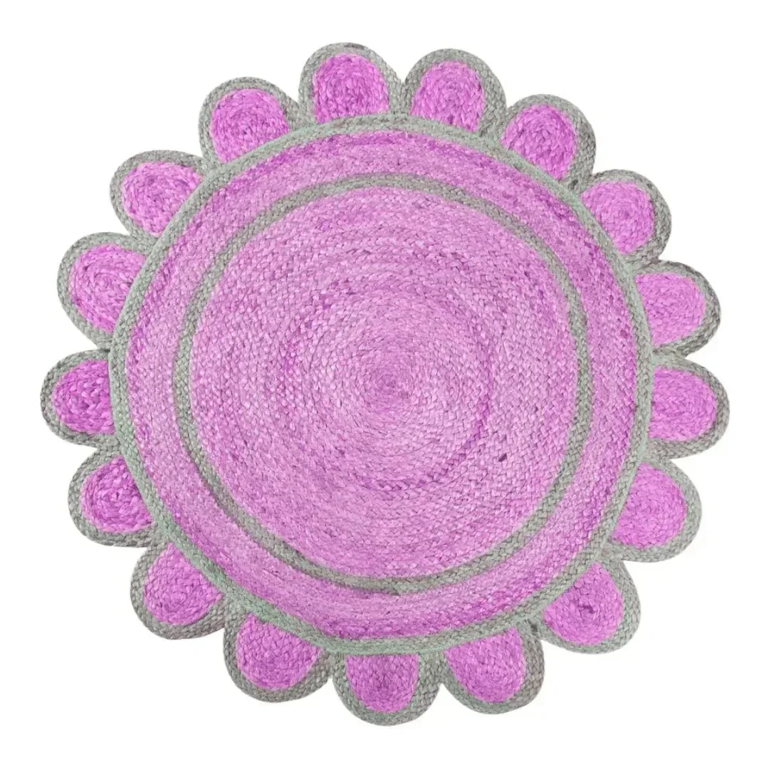 Handmade Scalloped Round Jute Rug - Pink - Image 5