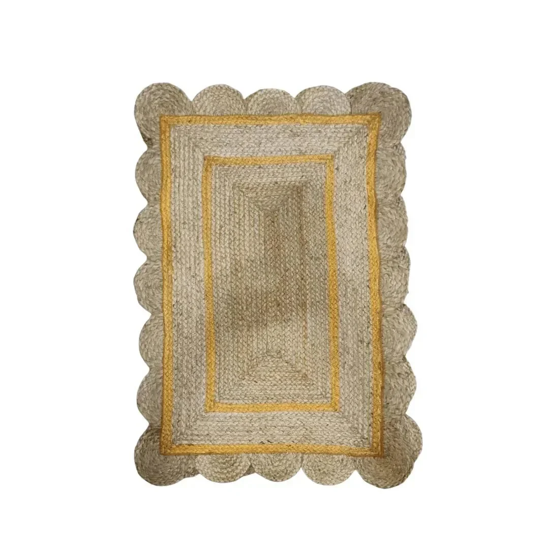 Handmade Yellow Trim Scalloped Jute Rug - Image 5