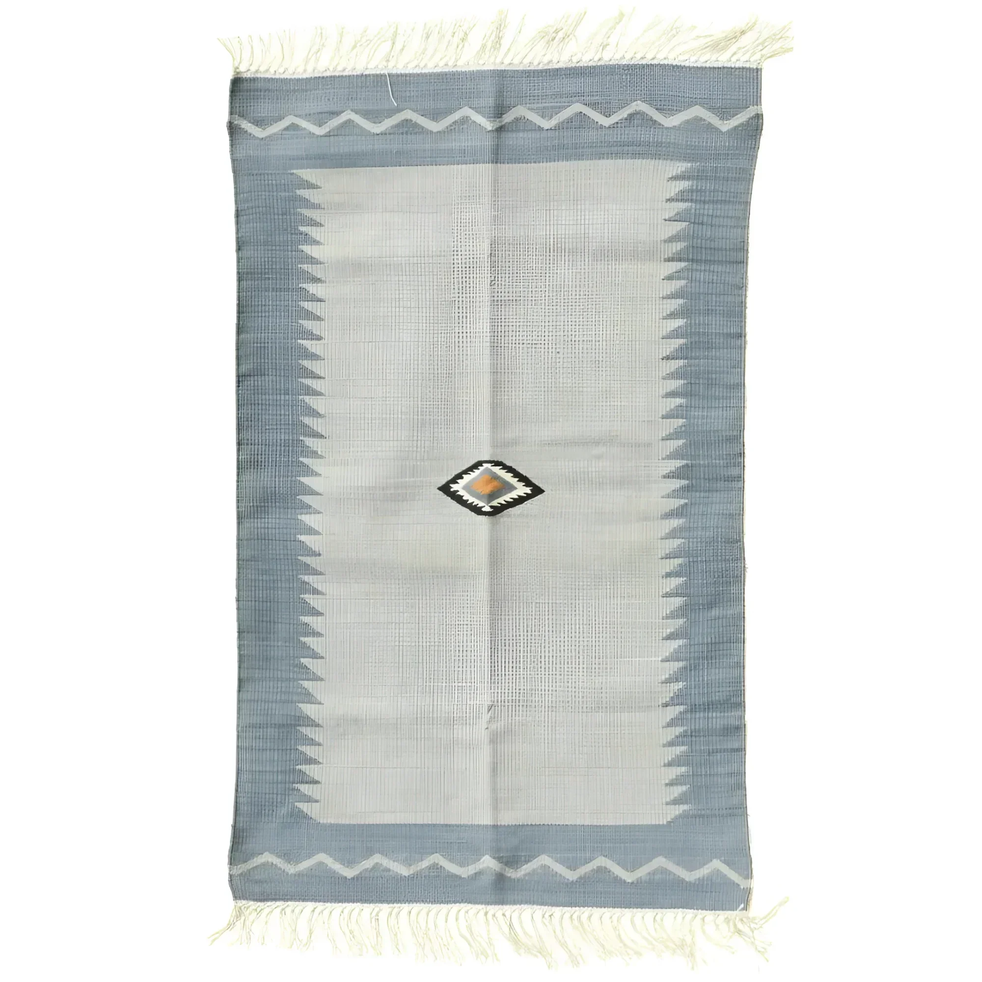 Handwoven Minimalistic Vintage Gray Cotton Rug with Fringes - Image 2