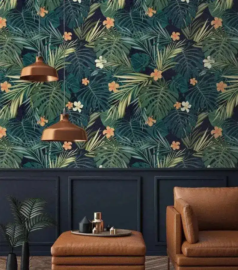 Hawaiian Dark Green Leaves Watercolor Wallpaper - Image 4