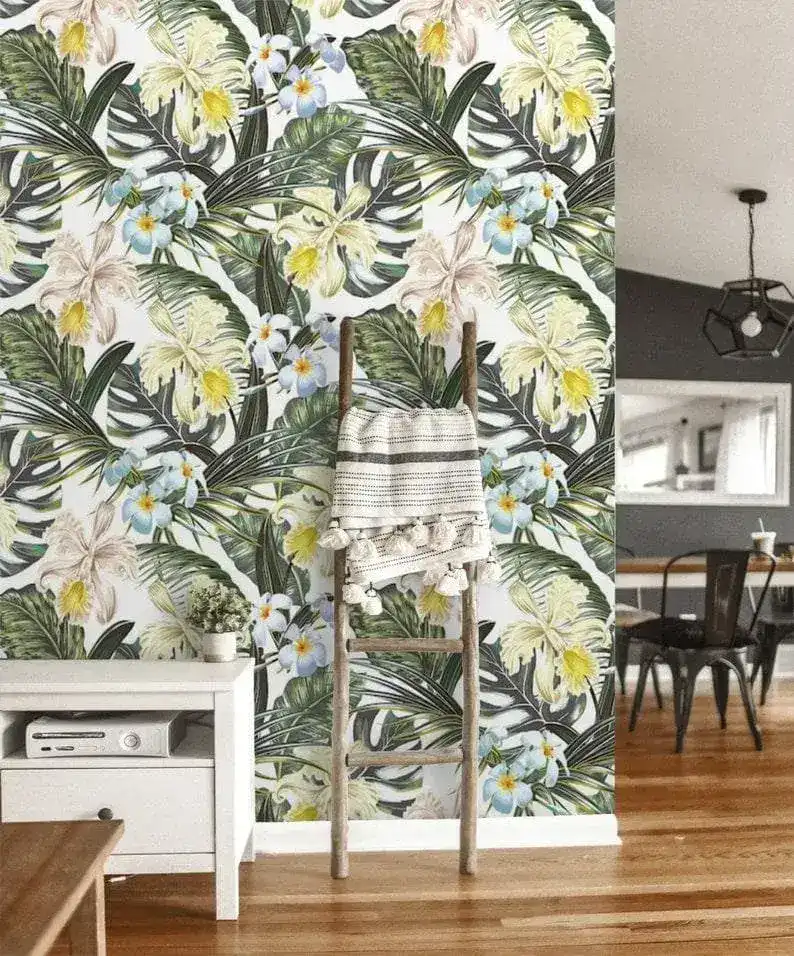 Hawaiian Tropical Floral and Monstera Wallpaper - Image 3