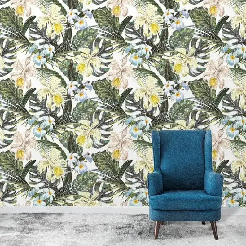 Hawaiian Tropical Floral and Monstera Wallpaper - Image 4