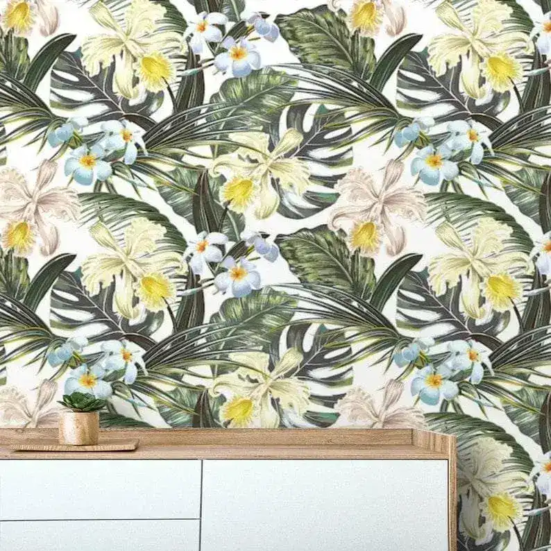 Hawaiian Tropical Floral and Monstera Wallpaper - Image 6