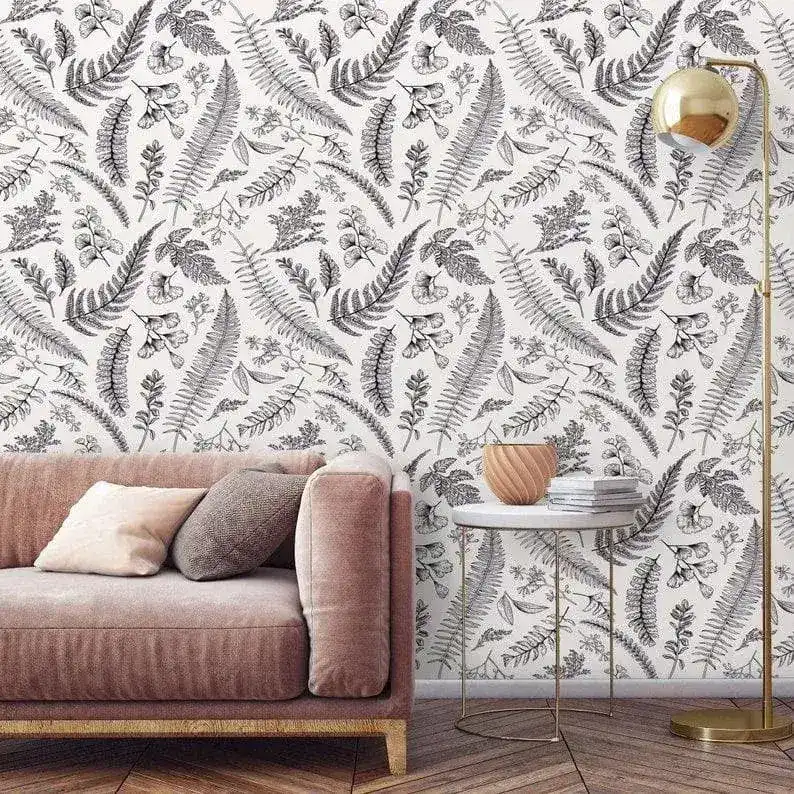 Herbs and Ferns Botanical Rustic Wallpaper - Image 3