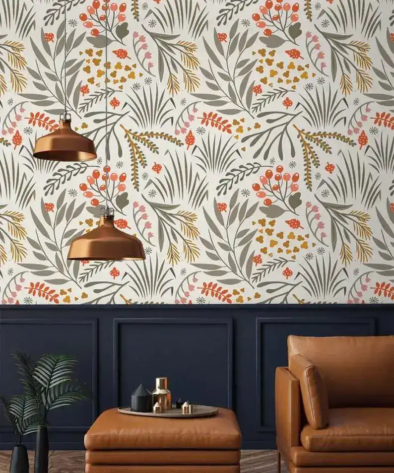 Illustrated Herbs Botanical Leaves Wallpaper - Image 2