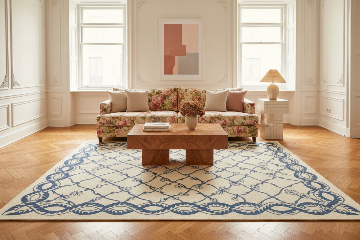 Indigo Vines Cream Garden Hand Tufted Wool Rug - Image 2