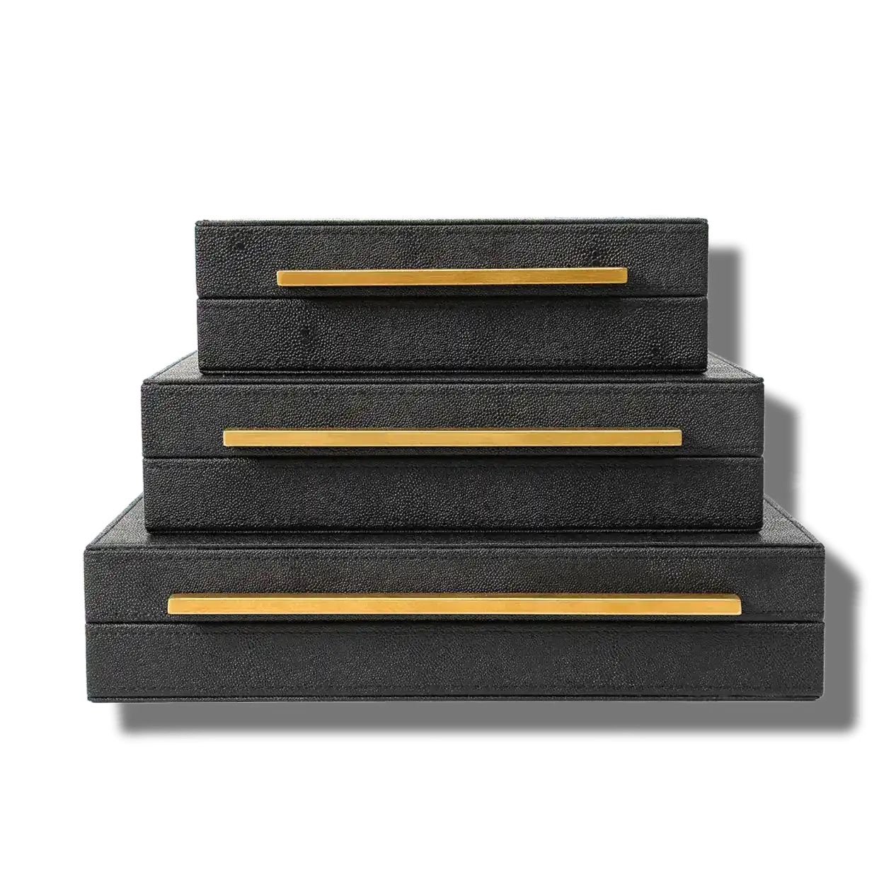Ivory Faux Shagreen Leather Storage Boxes - Set of 3 - Image 5