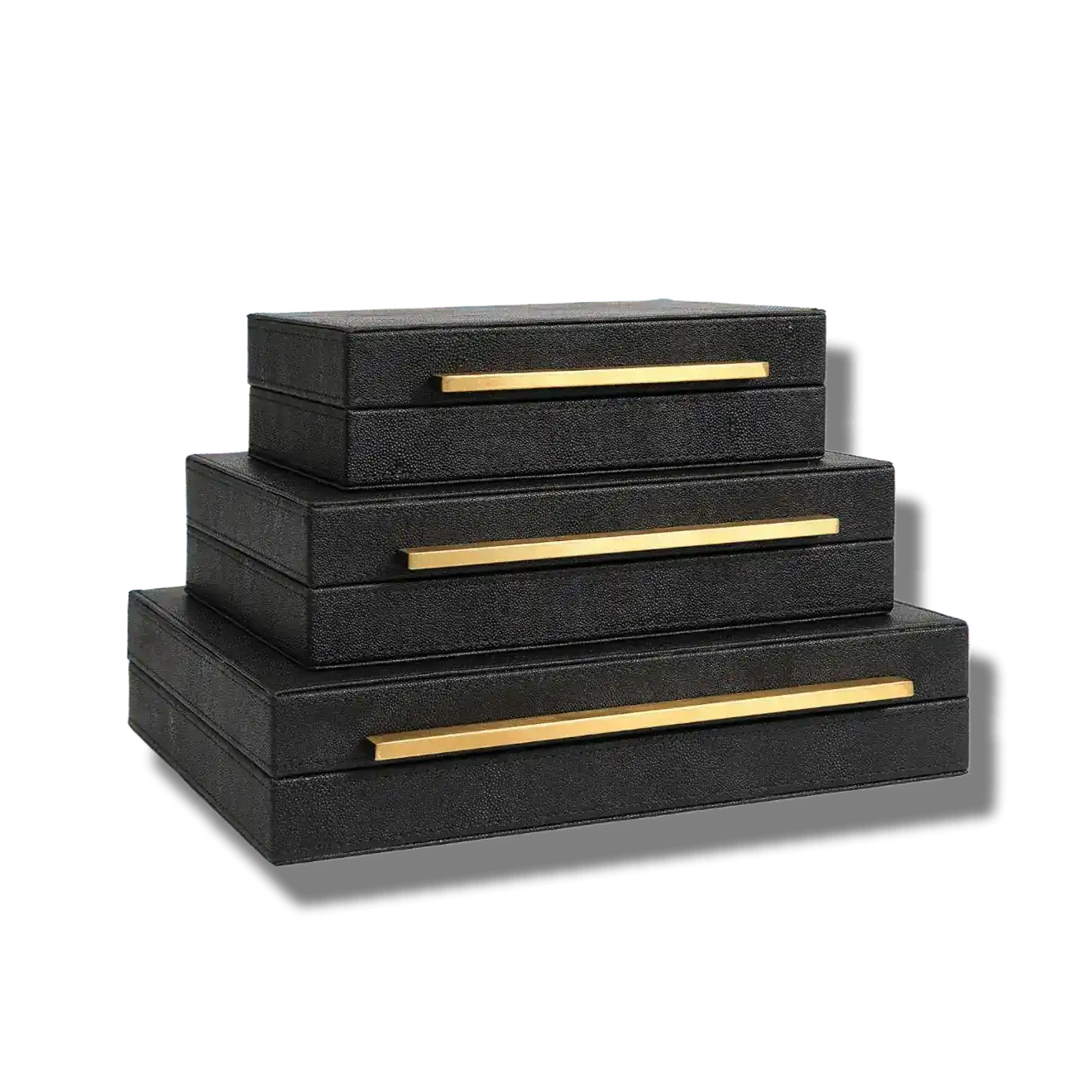 Ivory Faux Shagreen Leather Storage Boxes - Set of 3 - Image 6
