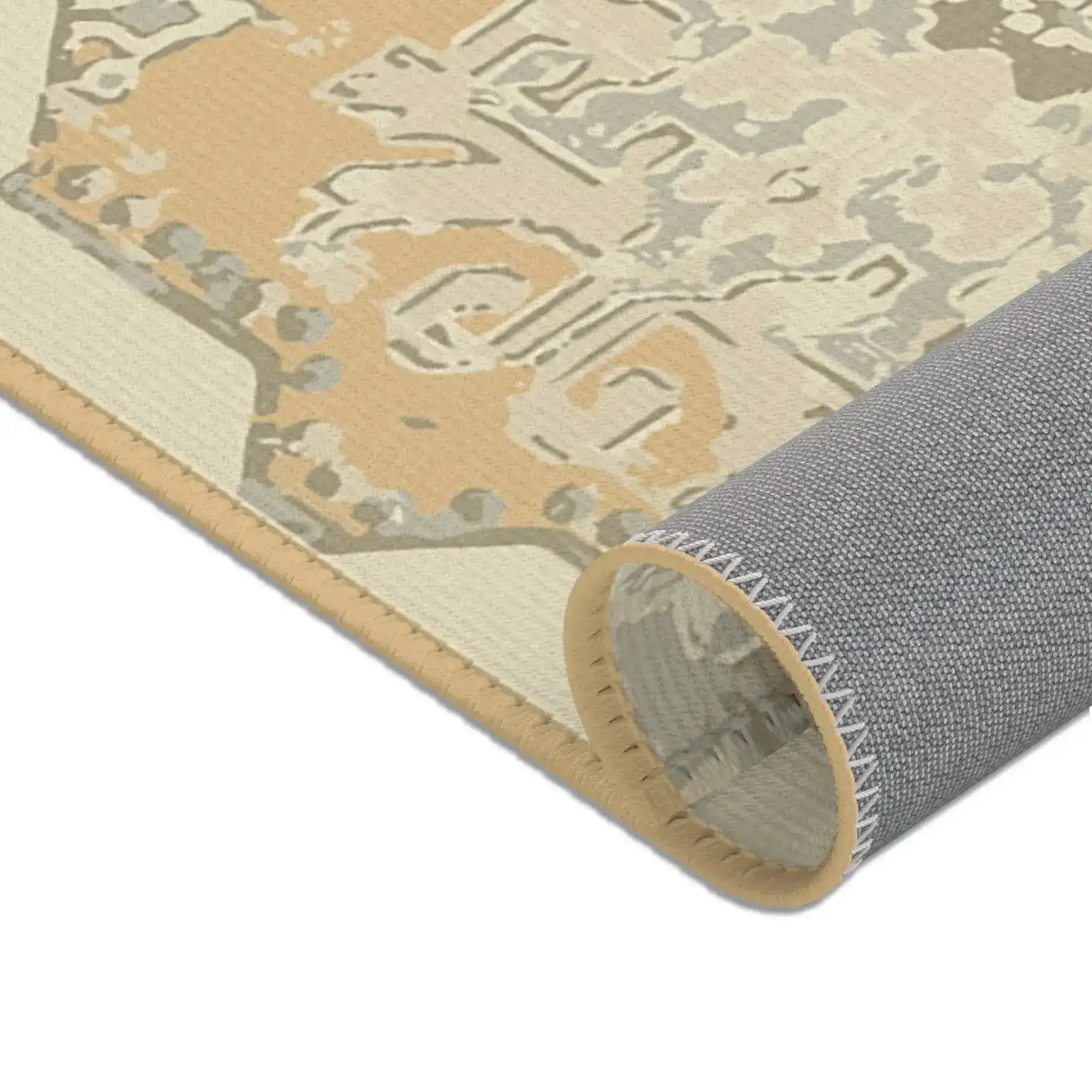 Ivory & Gold Distressed Medallion Accent Rug - Image 7