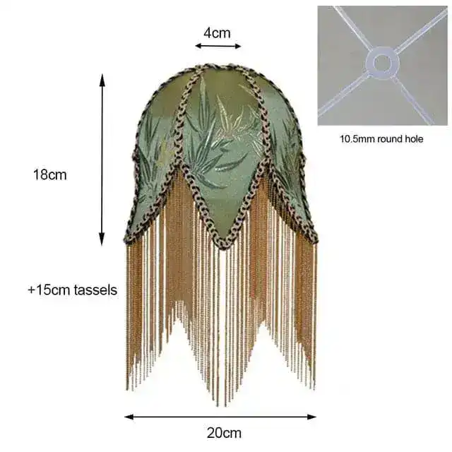 Jacquard Green Bamboo Leaf Antique Lampshade with Tassels - Image 3