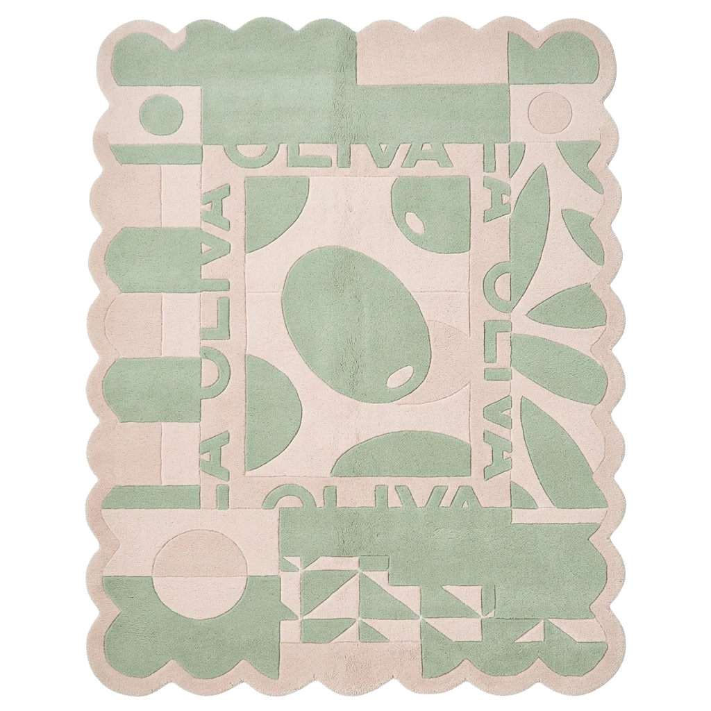 Jade Abstract Patchwork Style Scalloped Hand Tufted Rug