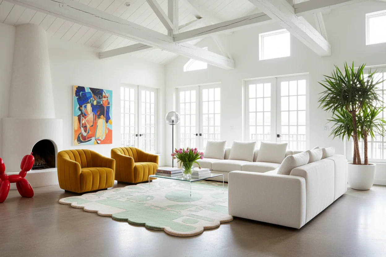 Jade Abstract Patchwork Style Scalloped Hand Tufted Rug - Image 2