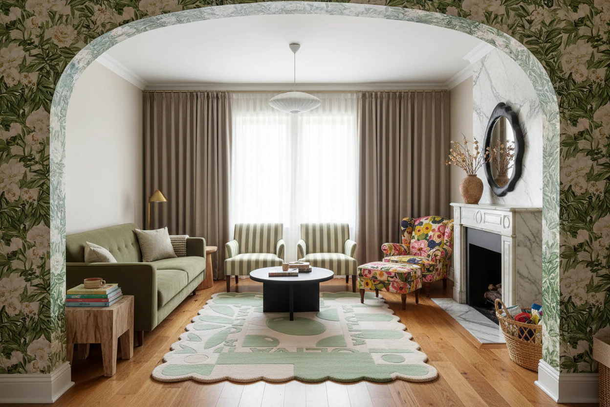Jade Abstract Patchwork Style Scalloped Hand Tufted Rug - Image 3