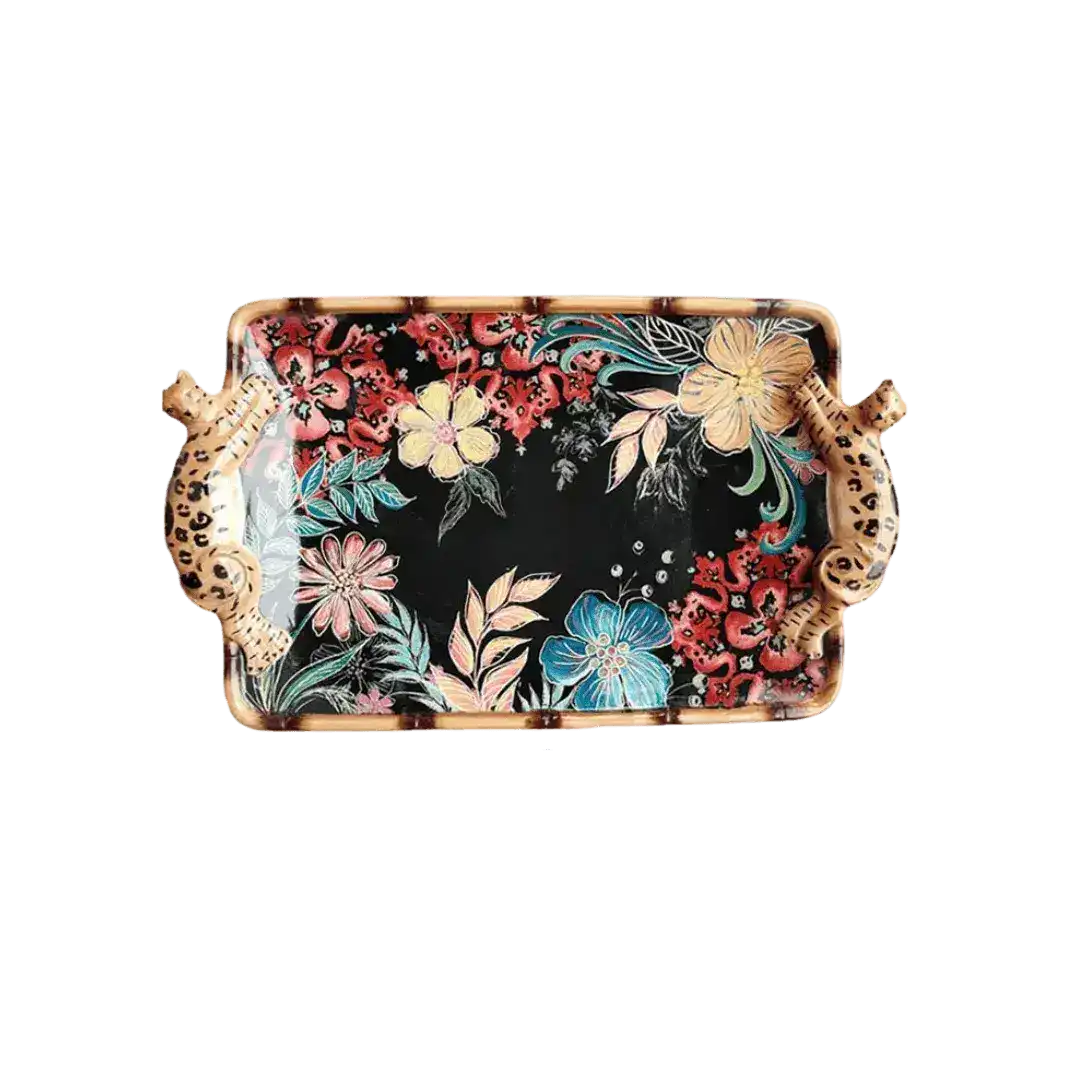 Jungle Leopard Floral Ceramic Plate - Image 2
