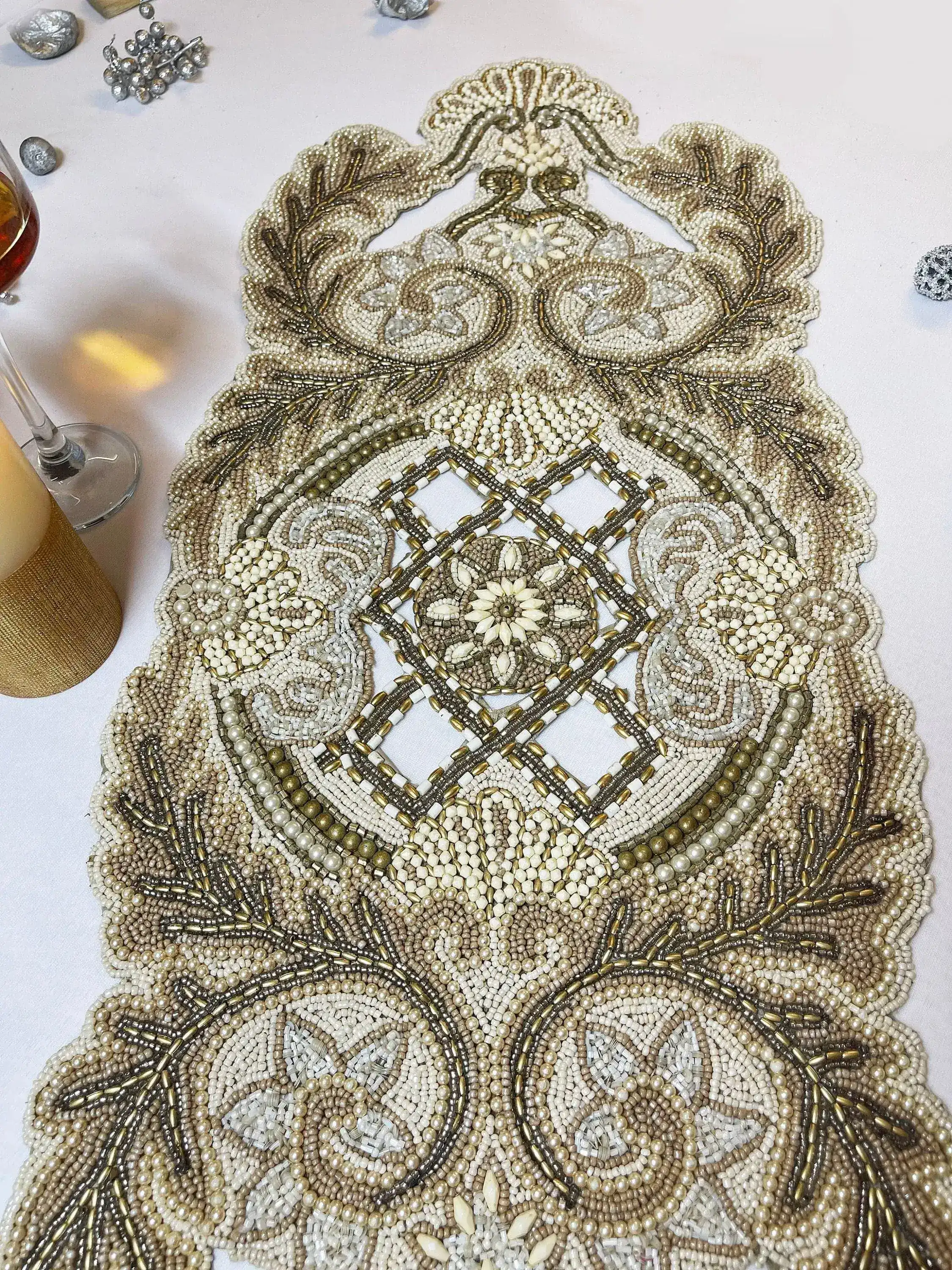 Kingdom Beaded Table Runner Gold/Cream - Image 6