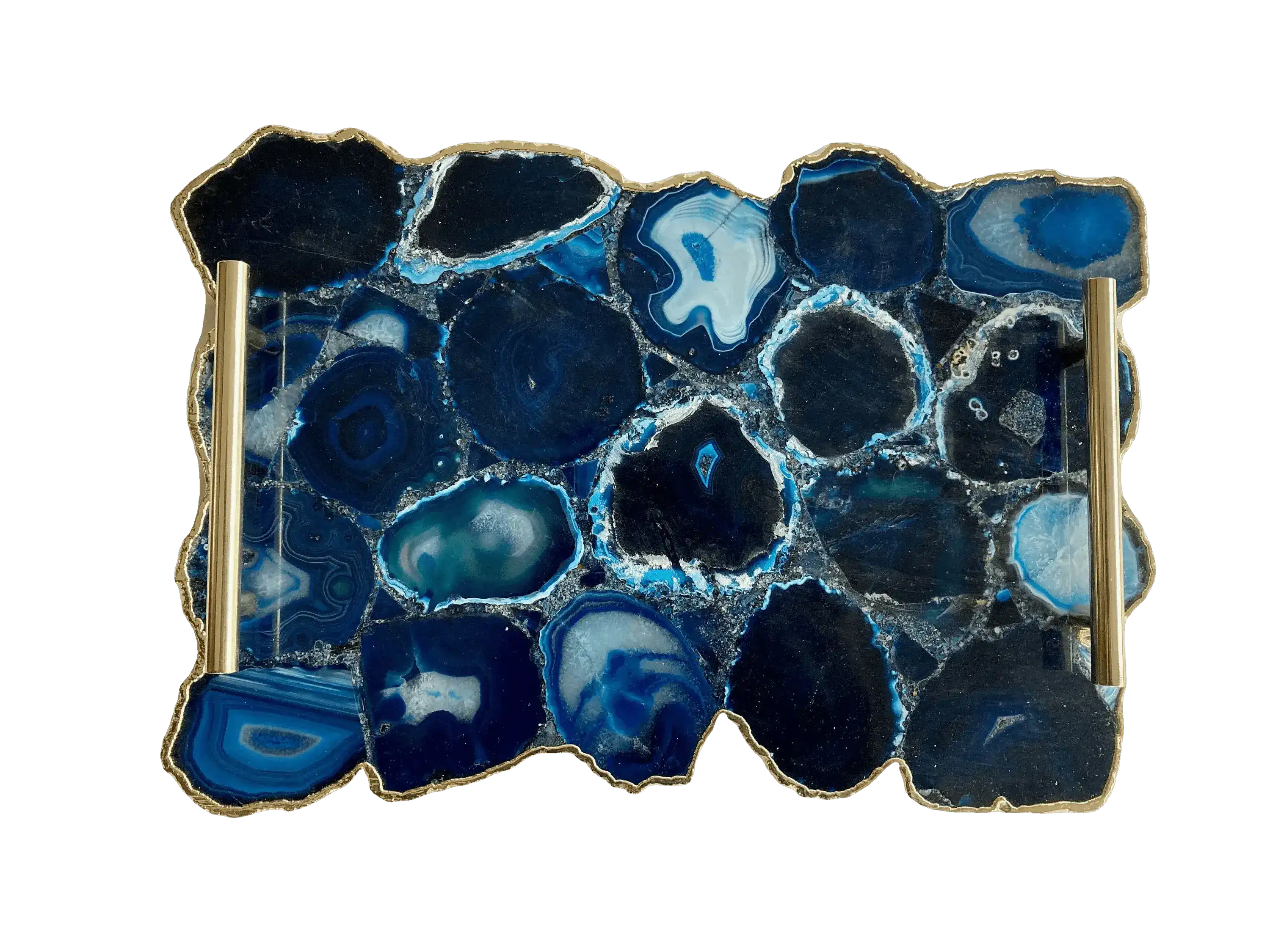 Large Blue Agate Serving Tray With Brass Handles - Image 3
