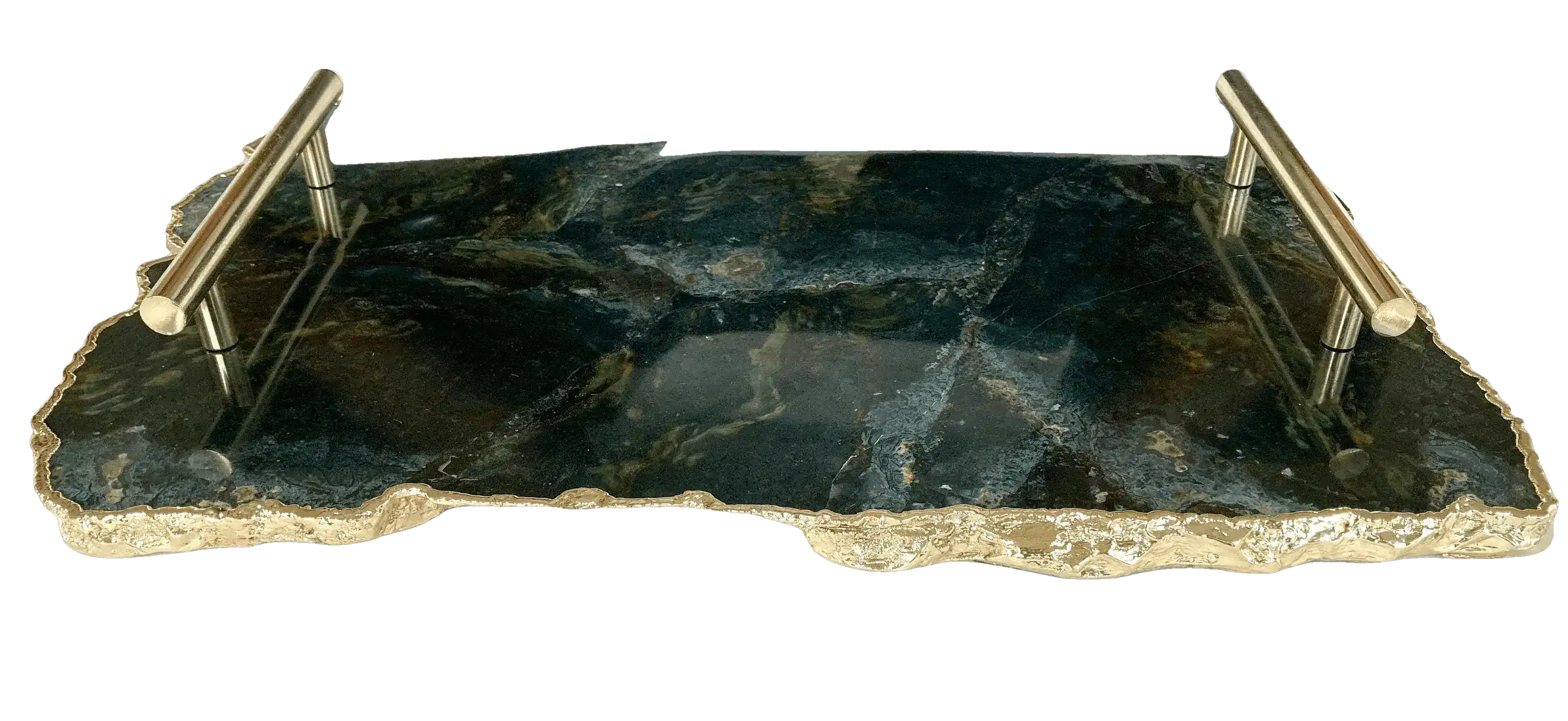 Large Green Agate Serving Tray With Brass Handles - Image 5