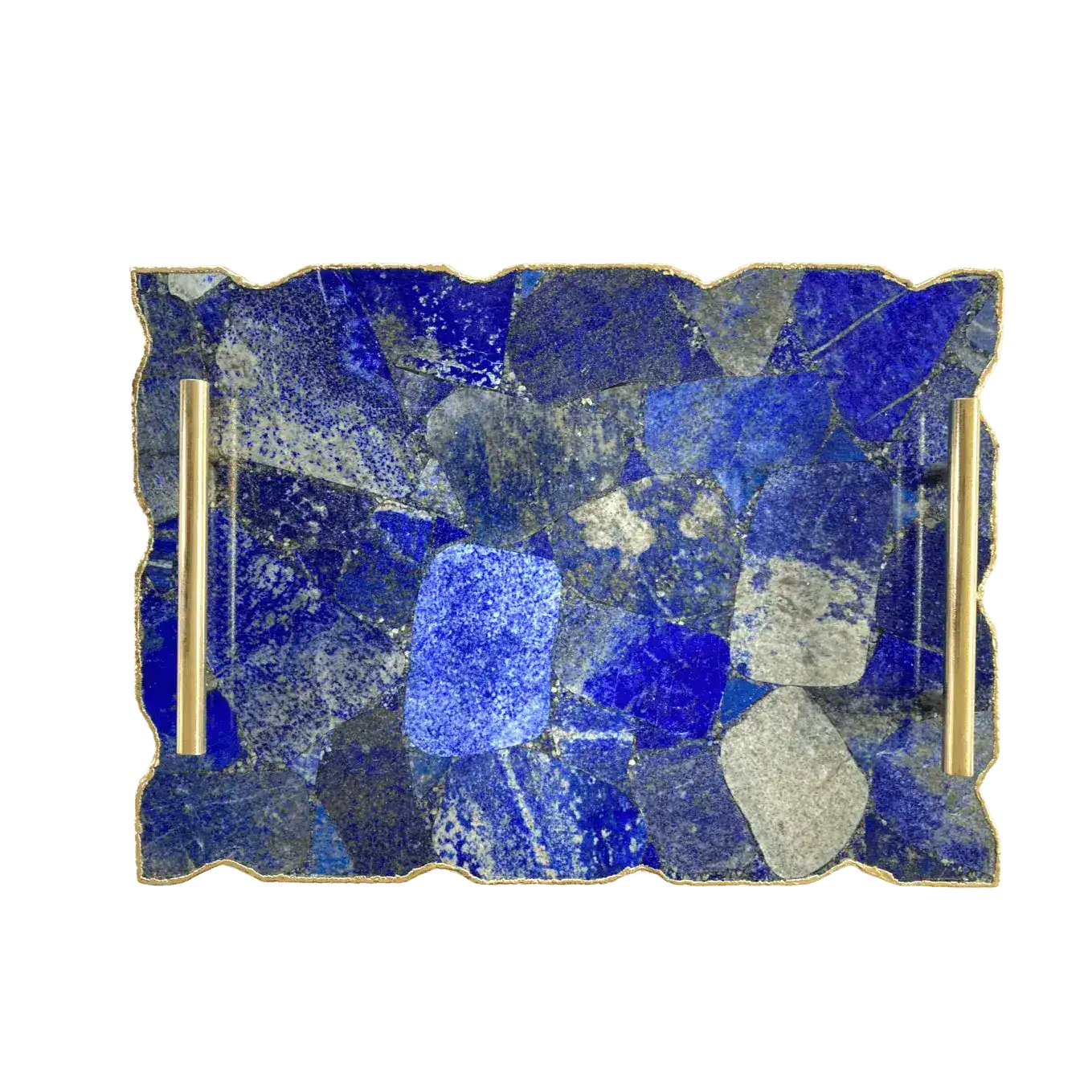 Large Lapis Lazuli Serving Tray With Plain Modern Brass Handles