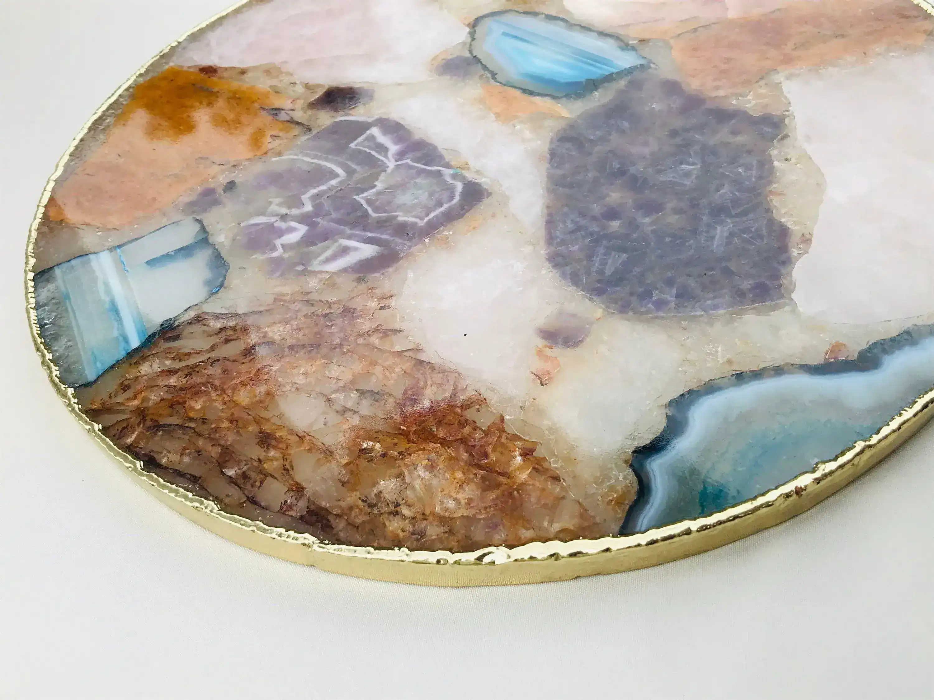 Large Multicolored Round Agate Platter Tray - Image 10