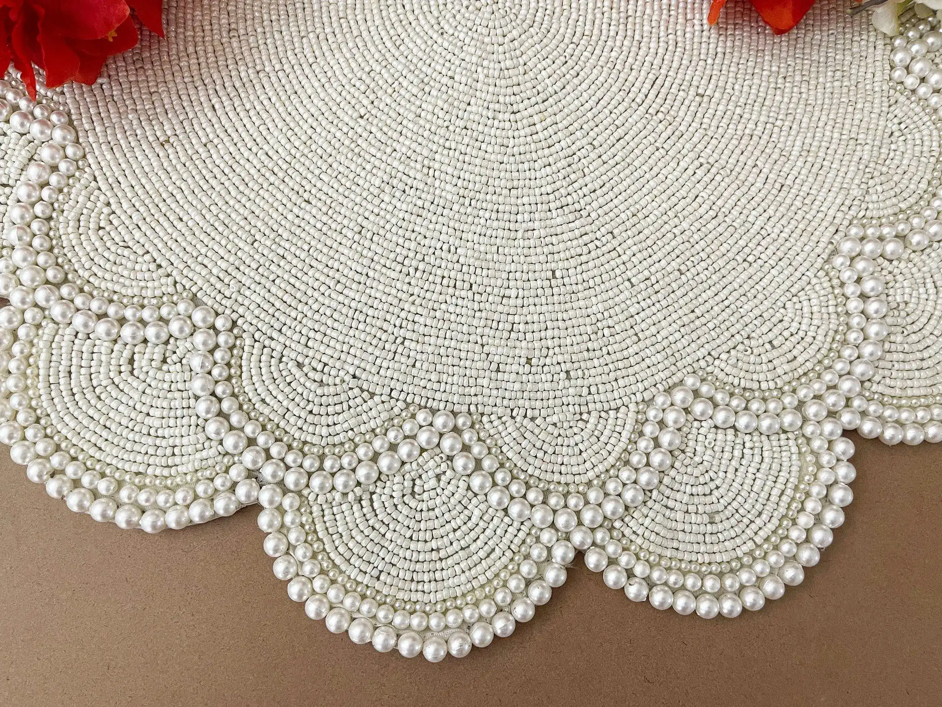 Large Pearl Flower Round Beaded Placemat Set of 4 - Image 4