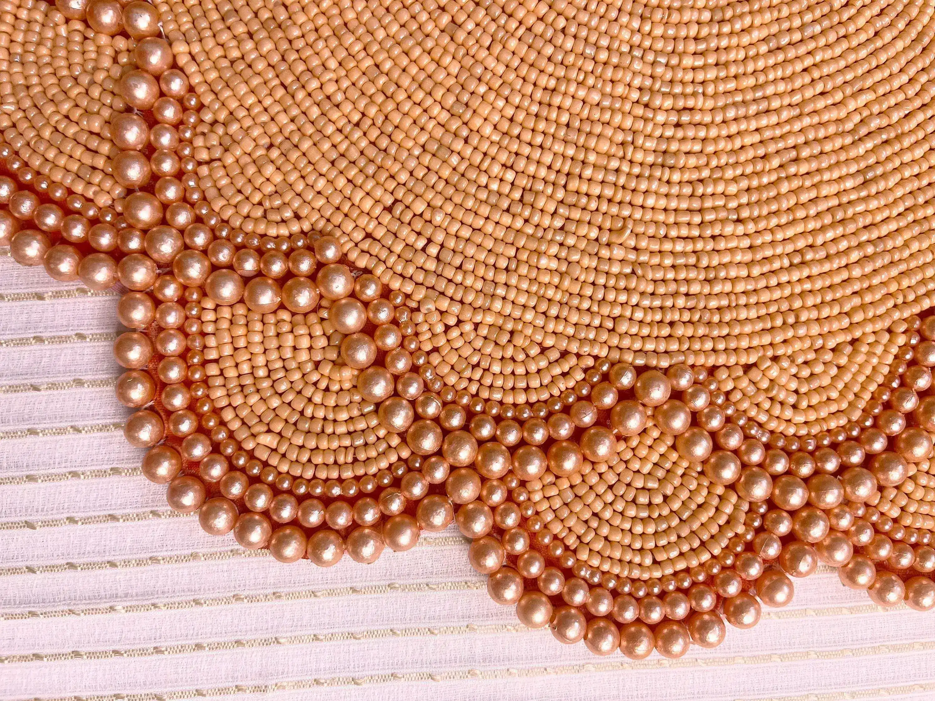 Set of 4 Large Pearl Flower Round Beaded Placemat - Orange - Image 5