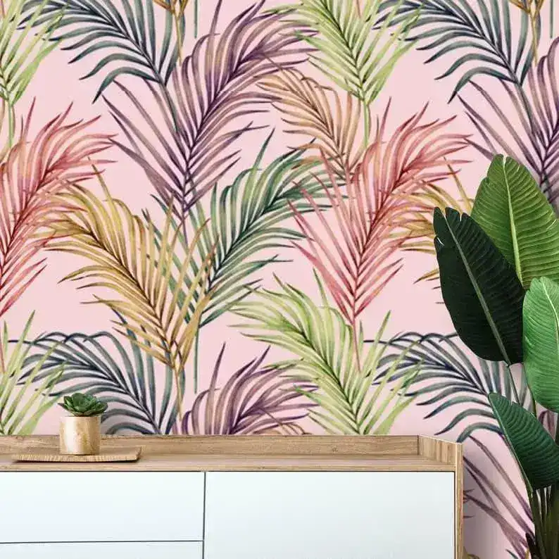 Large Pink Palm Leaves Wallpaper - Image 3