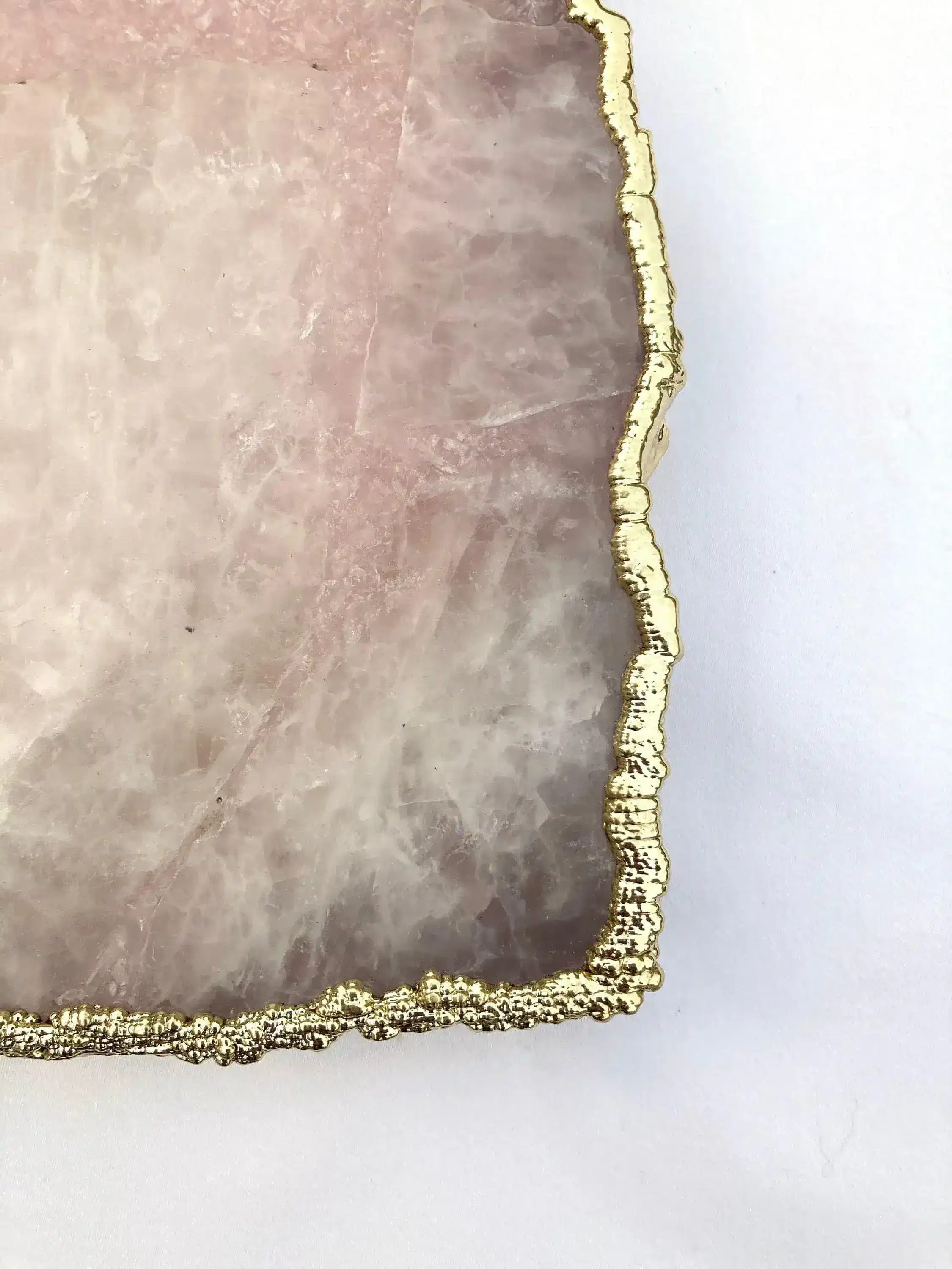 Large Rose Quartz Agate Serving Tray With Brass Handles - Image 6