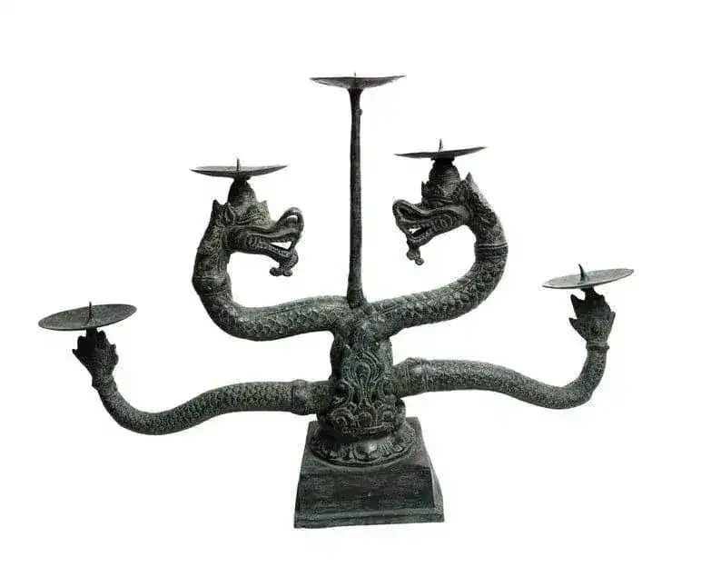Large Solid Brass Dragon Candle Holder - Image 4