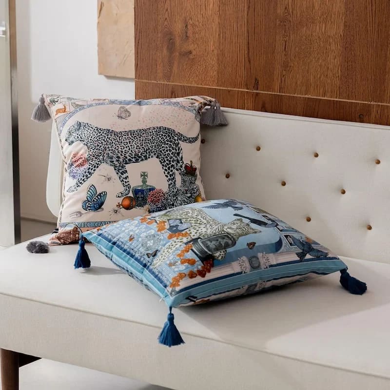 Lavish Twin Leopard Pillow Covers with Tassels - Image 2