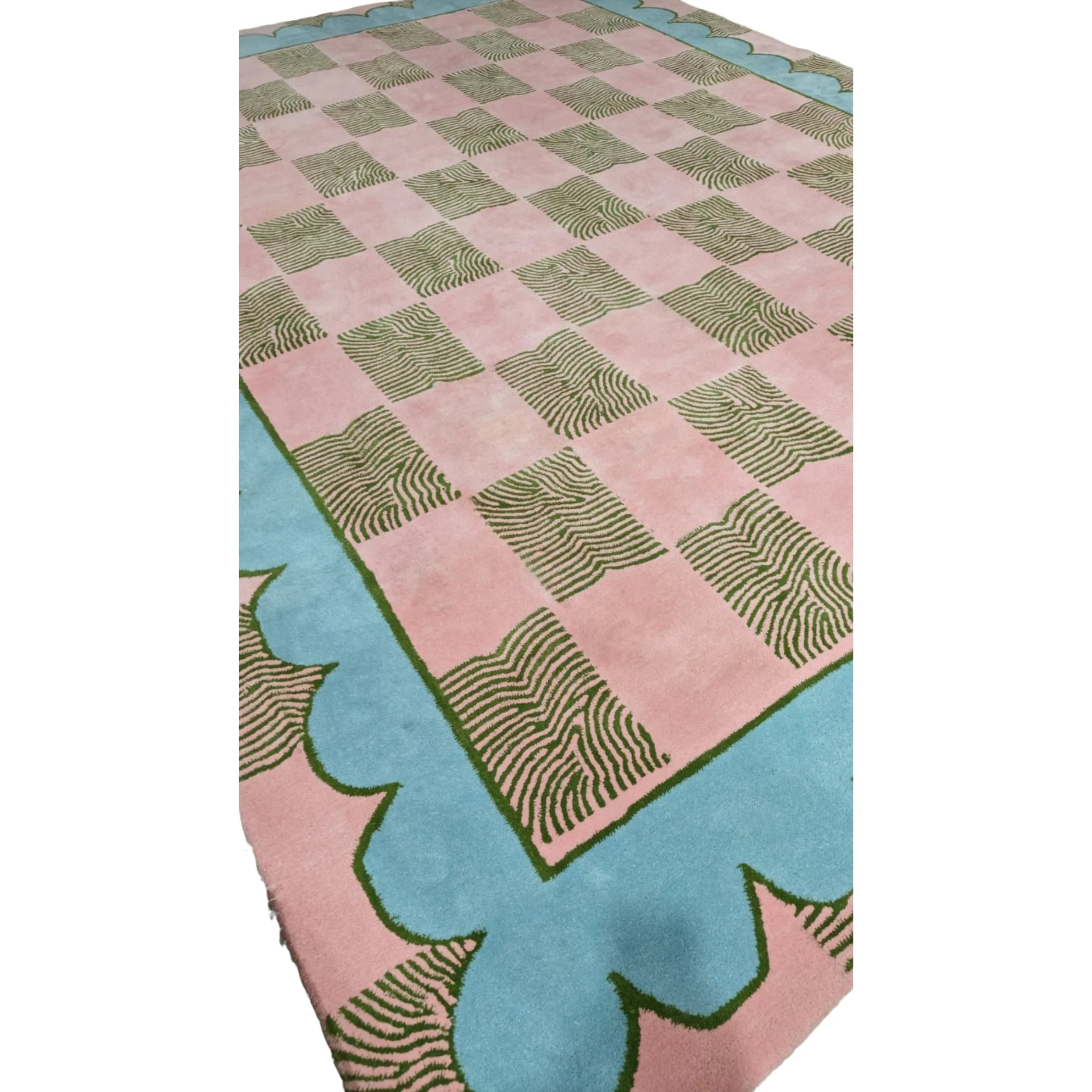 Leaf Checker Scallop Pastel Hand Tufted Rug - Image 6